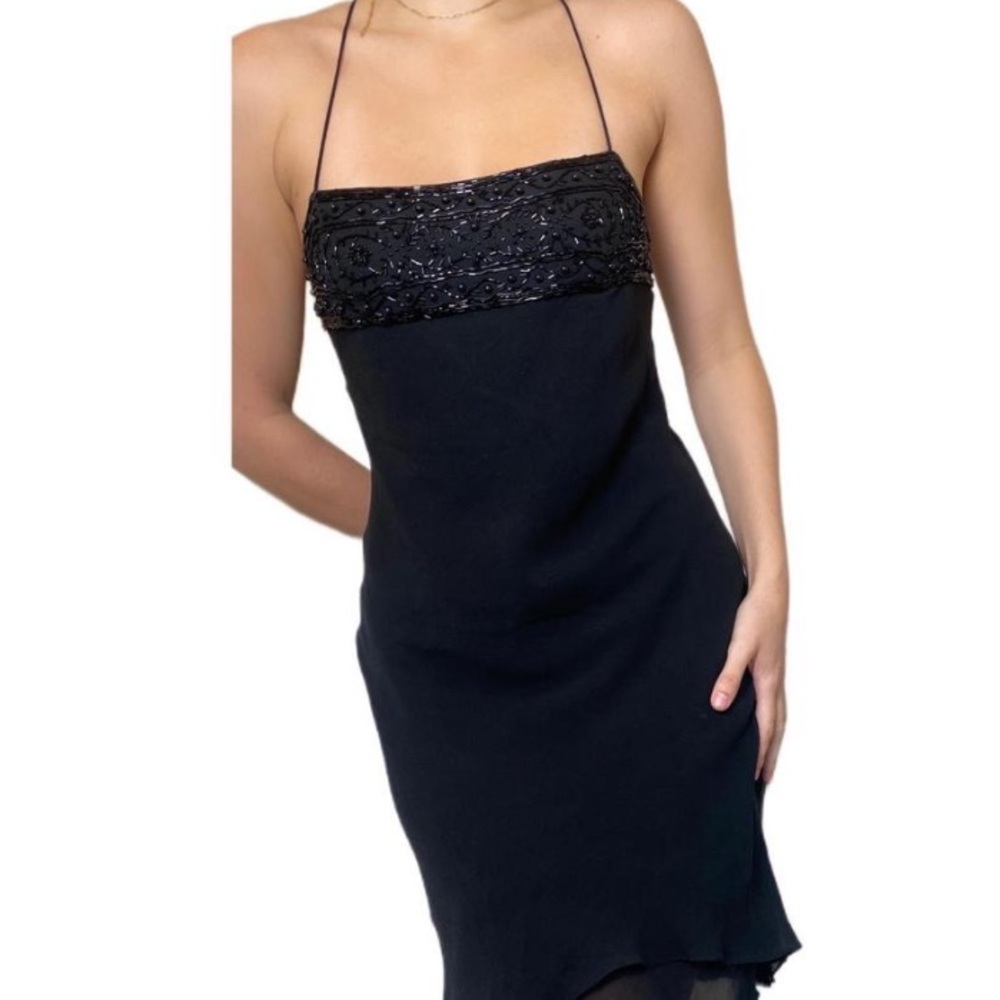 Vintage Express Black Silk Beaded Dress